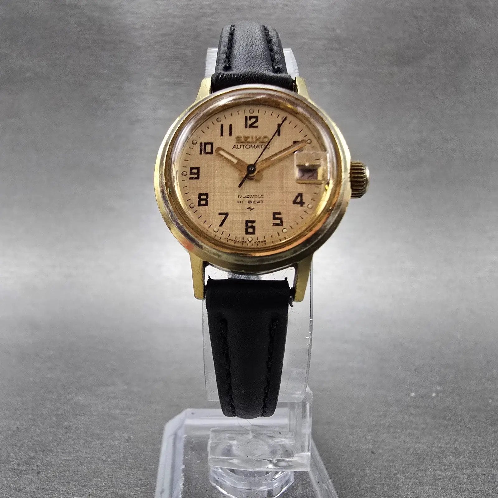 Seiko Automatic Watch Women 24mm Champagne Dial Gold Tone Date 2205-0599 Runs5