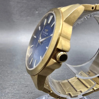 Technos Solar Watch Men 38mm Blue Dial Gold Tone Titanium Round T9A94 Runs3