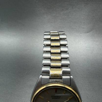 Seiko SQ Watch Men 35mm Silver Dial Two Tone Date Round 5Y22-8A08 New Battery VB4