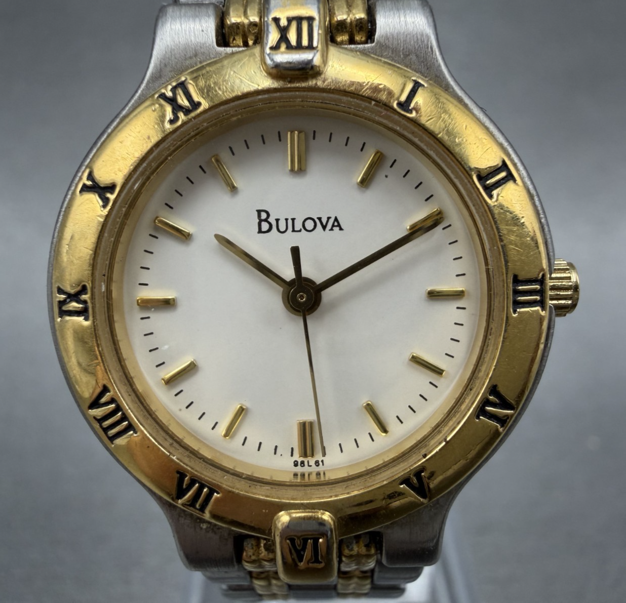 Bulova Watch Women 24mm Cream Dial Two Tone Round Bracelet 98L61 New Battery BGH1