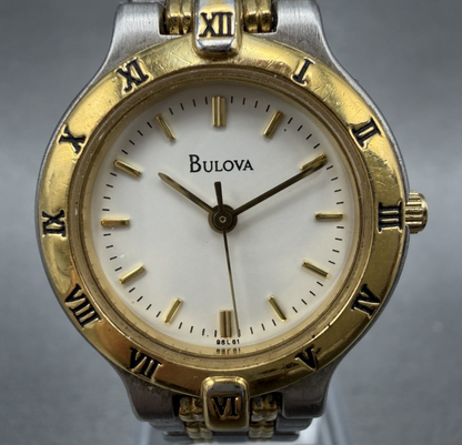 Bulova Watch Women 24mm Cream Dial Two Tone Round Bracelet 98L61 New Battery BGH1