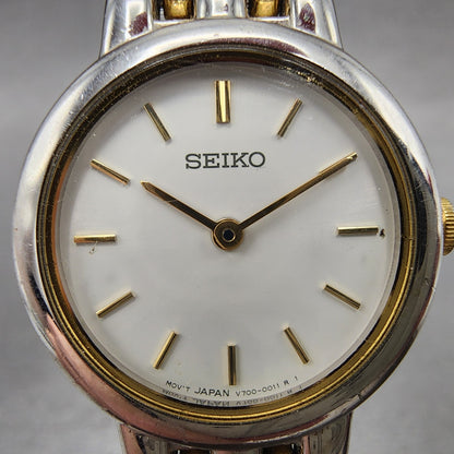 Seiko Watch Women 24mm Silver Dial Two Tone Round V7006379 New Battery1