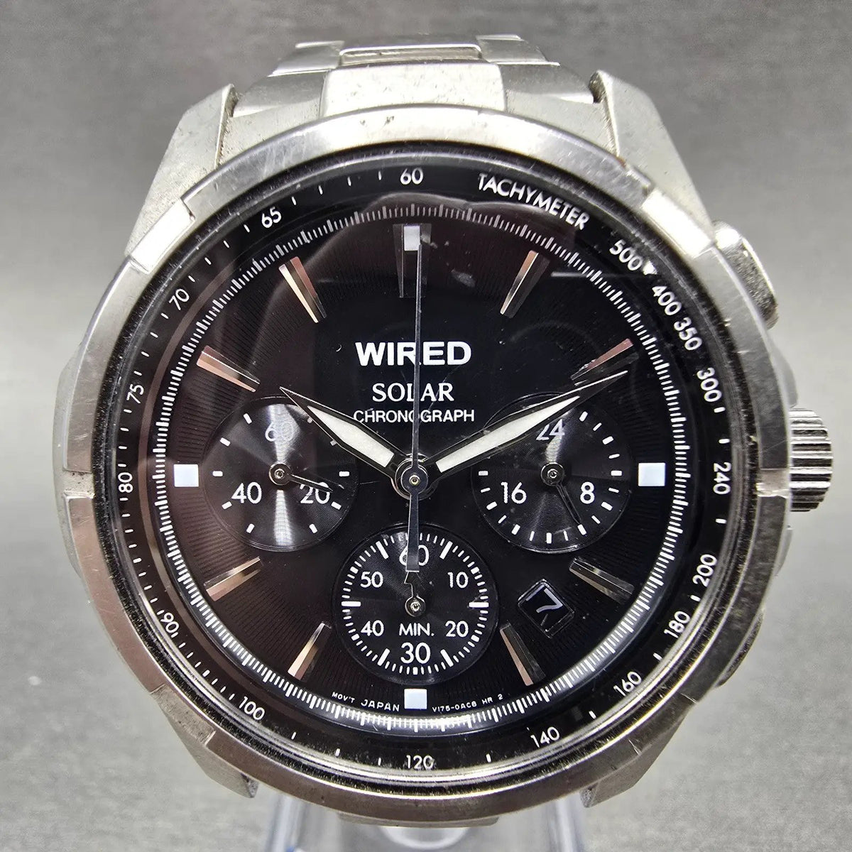 Alba Solar Chronograph Watch Men 42mm Black Dial Steel Date V175-0AB0 Works0