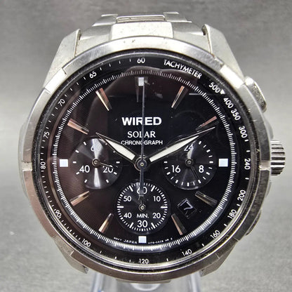 Alba Solar Chronograph Watch Men 42mm Black Dial Steel Date V175-0AB0 Works0