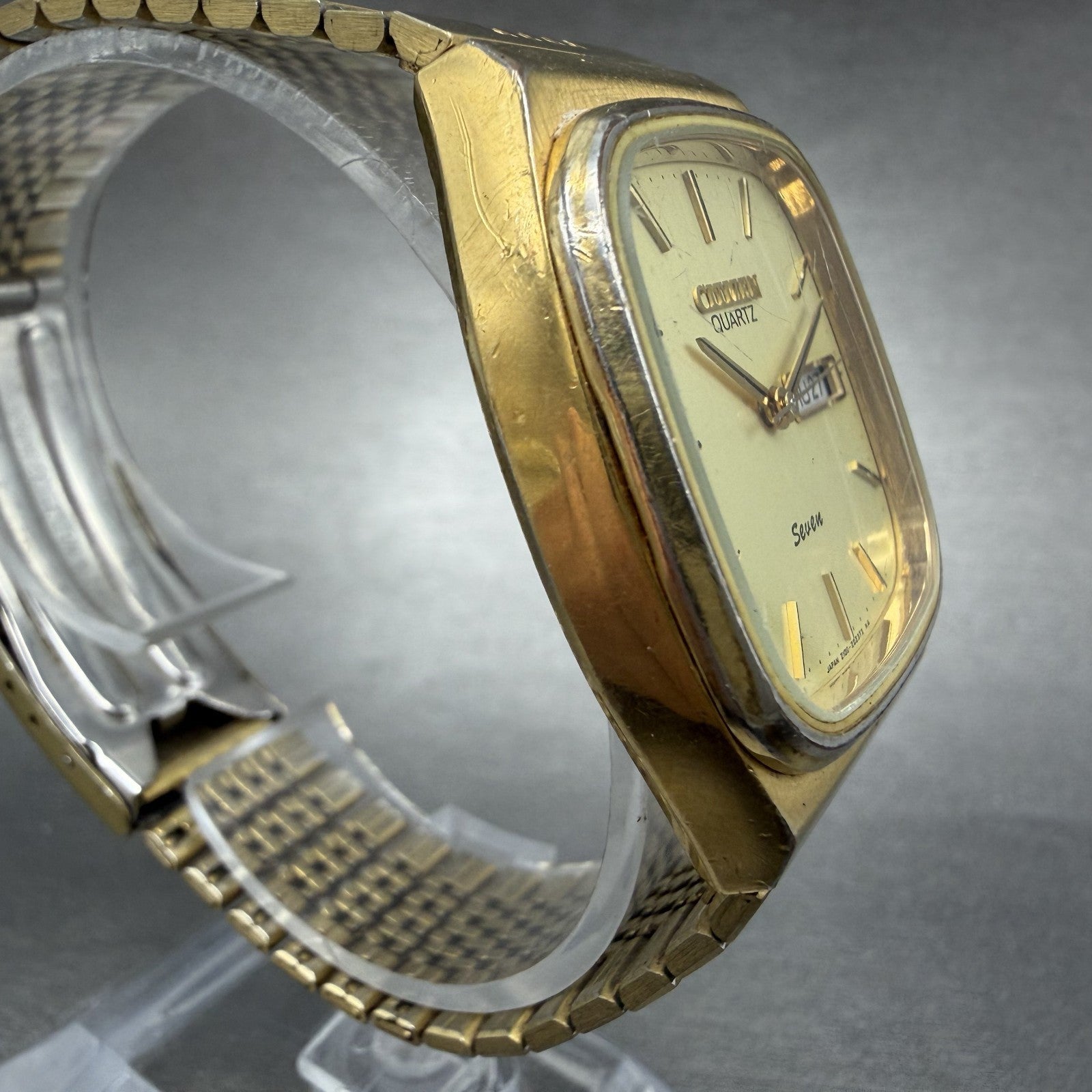 Citizen Seven Watch Men 32mm Champagne Dial Gold Tone Daydate Octagon New Batt3