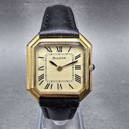 Bulova Watch Women 24mm Cream Dial Gold Tone Octagon Manual Wind Runs VTG0