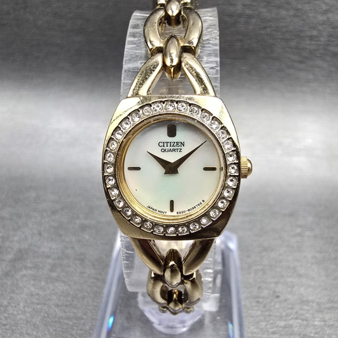 Citizen Watch Women 19mm MOP Dial Gold Crystal Bezel 920-S021103 New Battery JP0
