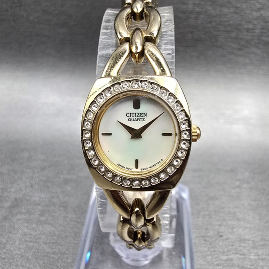Citizen Watch Women 19mm MOP Dial Gold Crystal Bezel 920-S021103 New Battery JP0