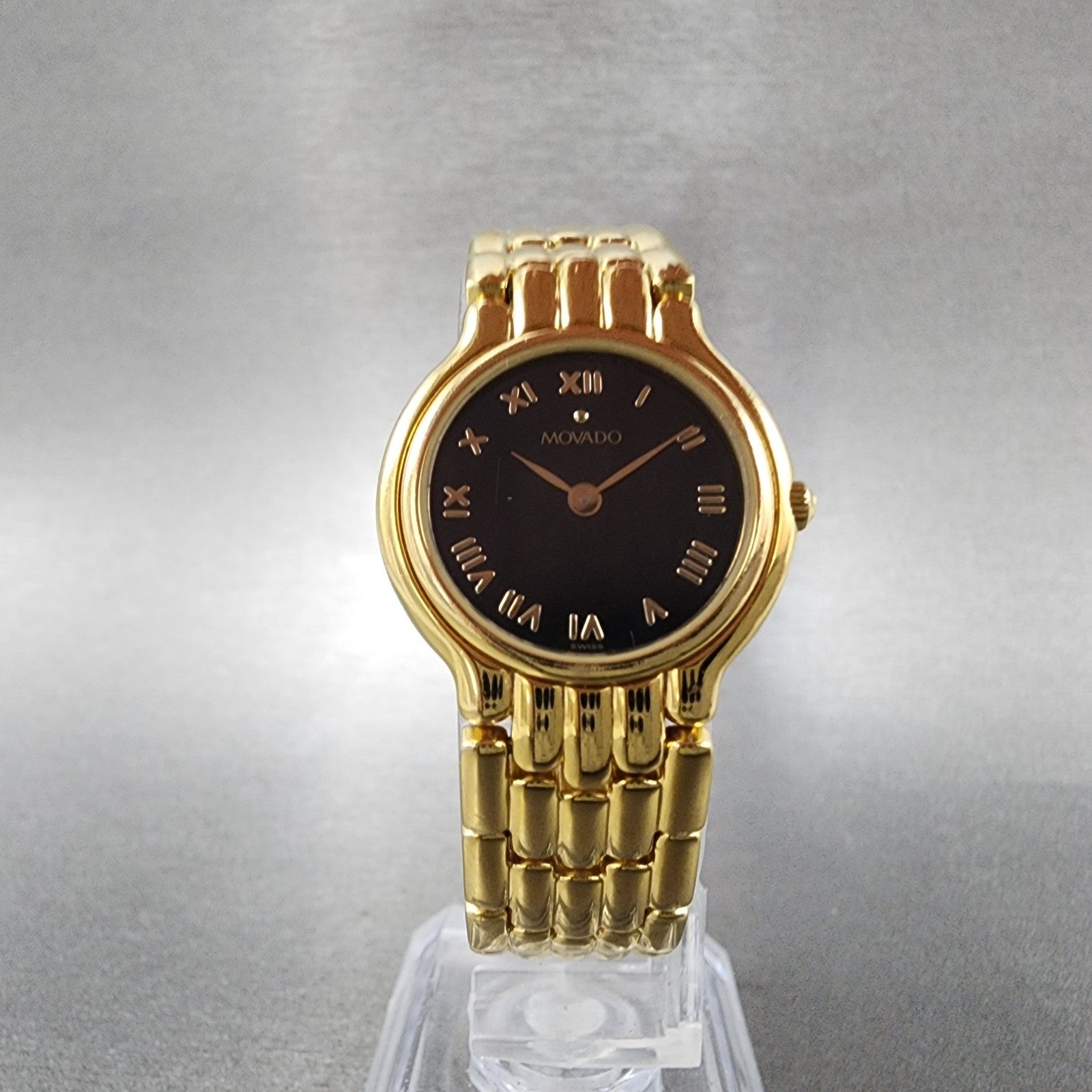 Movado Watch Women 24mm Black Dial Gold Tone 87.25.820 Round New Battery5