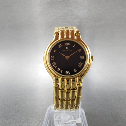 Movado Watch Women 24mm Black Dial Gold Tone 87.25.820 Round New Battery5