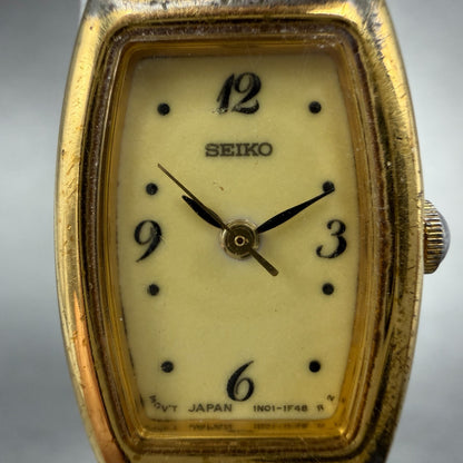 Seiko Tank Watch Women 16mm luminous Dial Gold Tone VTG 1N01-5B79 New Battery1