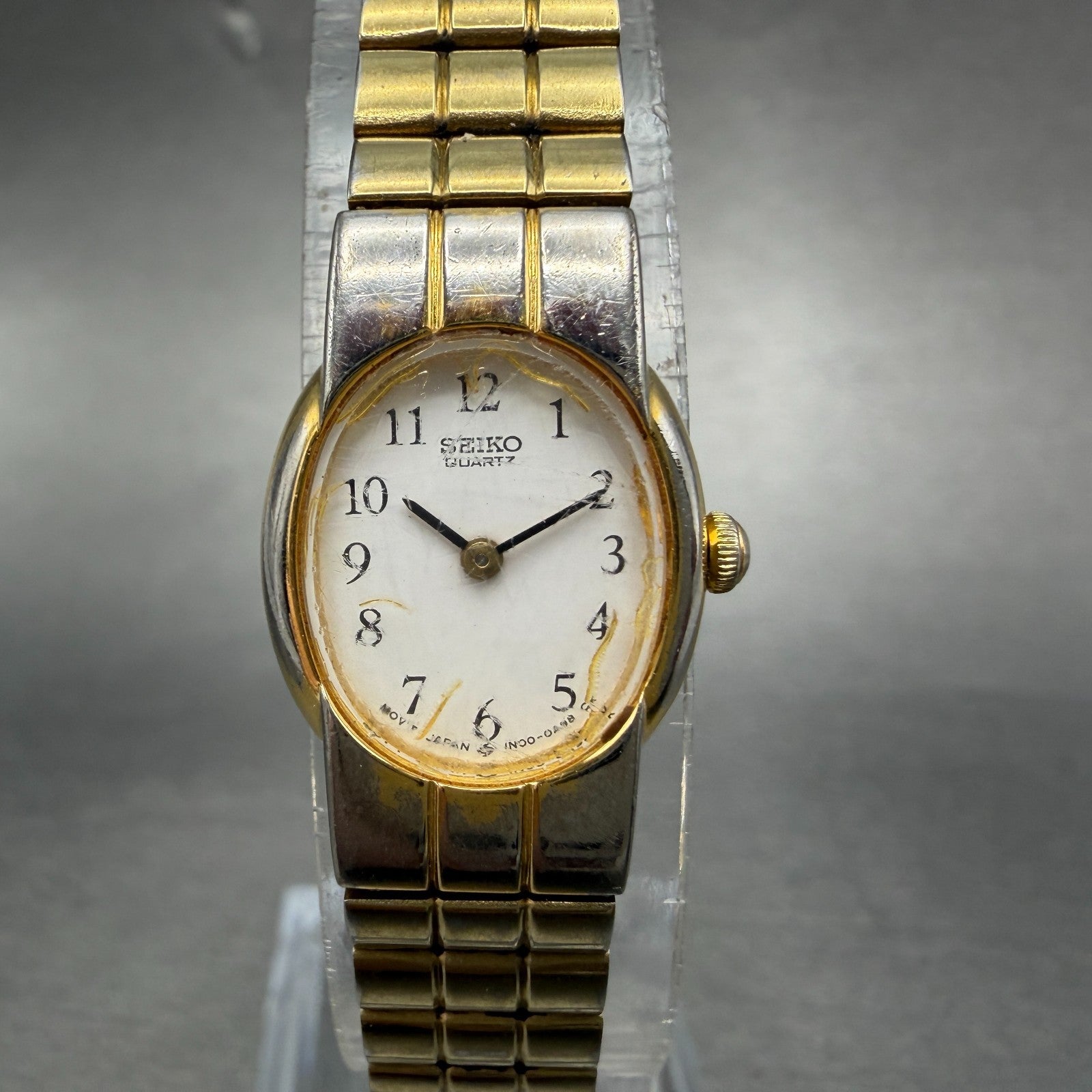 Seiko Watch Women 16mm White Dial Gold Tone Oval Vintage 1N00-5A50 New Battery0