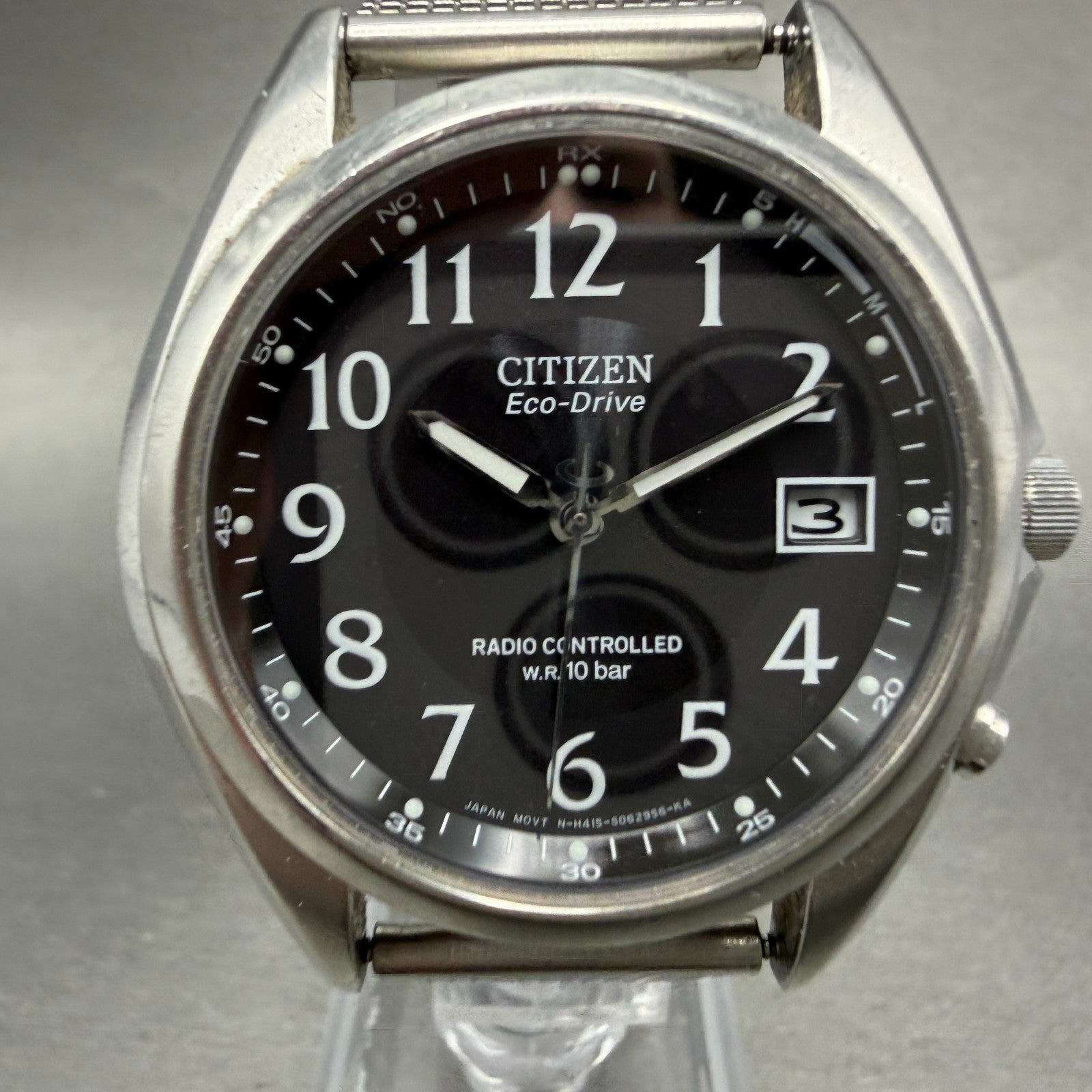 Citizen Eco-Drive Watch Men 38mm Black Dial Steel Atomic Round Date READ!!2