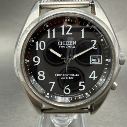 Citizen Eco-Drive Watch Men 38mm Black Dial Steel Atomic Round Date READ!!2