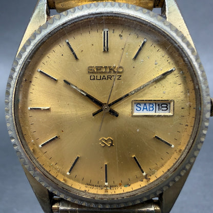 Seiko SQ president Watch Men 36mm Gold Dial Gold Tone Daydate 5h23-8029 NewBat 71