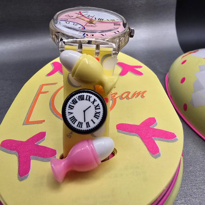 Swatch Special Eggsdream Watch Men 34mm Pink Dial Clear Case GZ128 New Batt NOS5