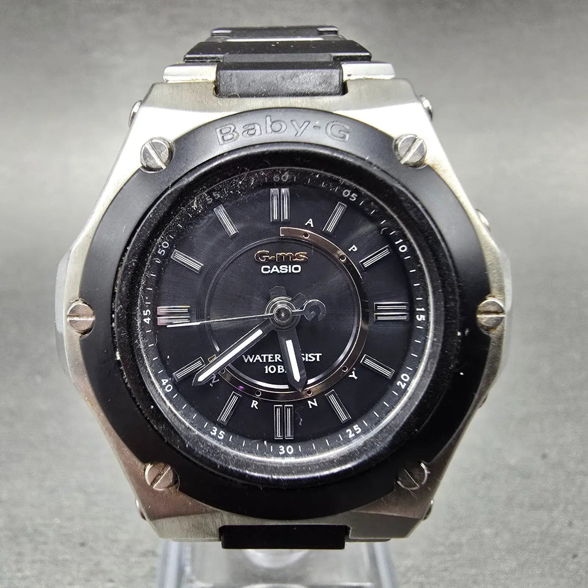 Casio Baby-G MSG-1500 Watch Women 35mm Black Dial Black Silver Round Works0