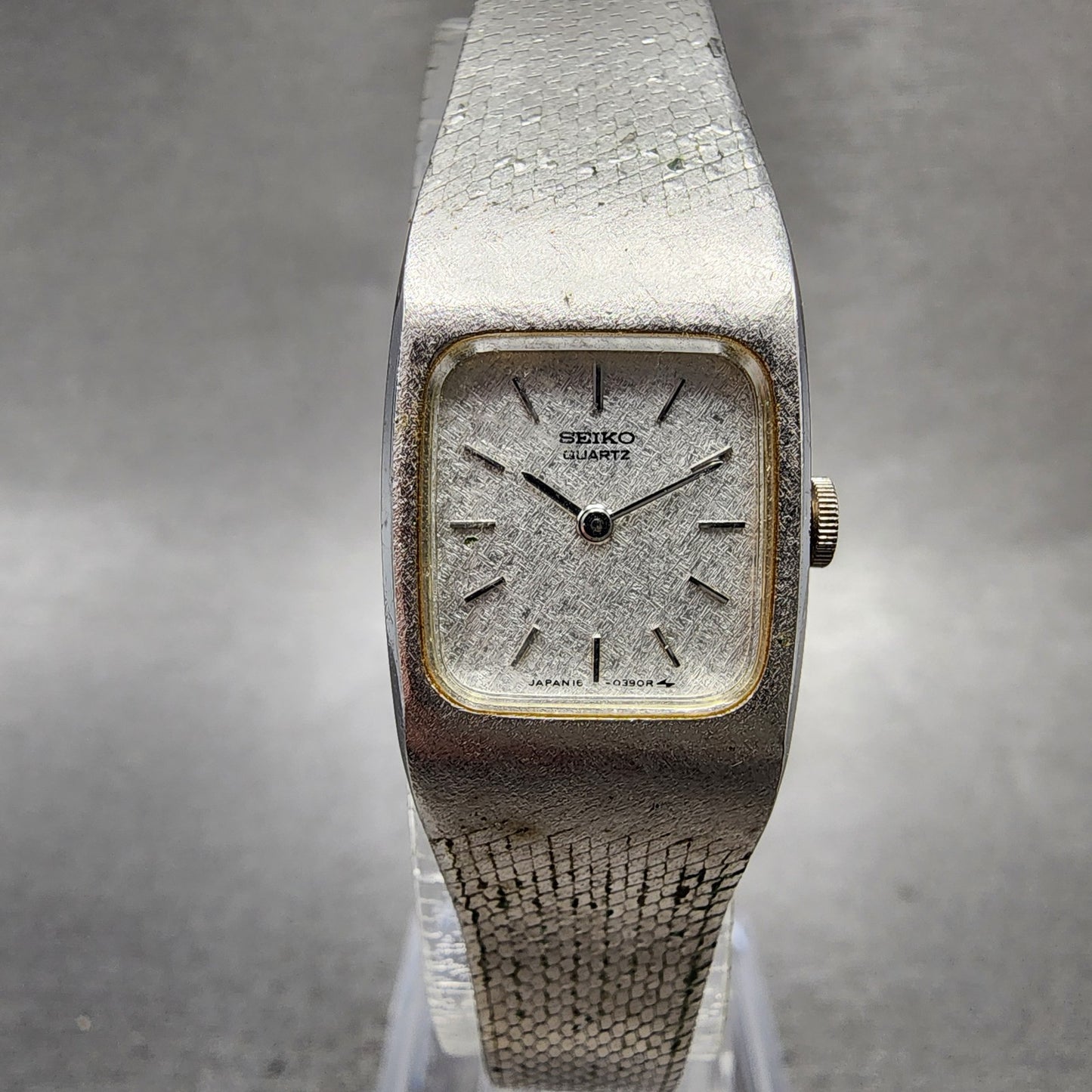 Seiko Tank Watch Women 16mm Silver Dial Silver Tone Rectangle 163269 New Batt0