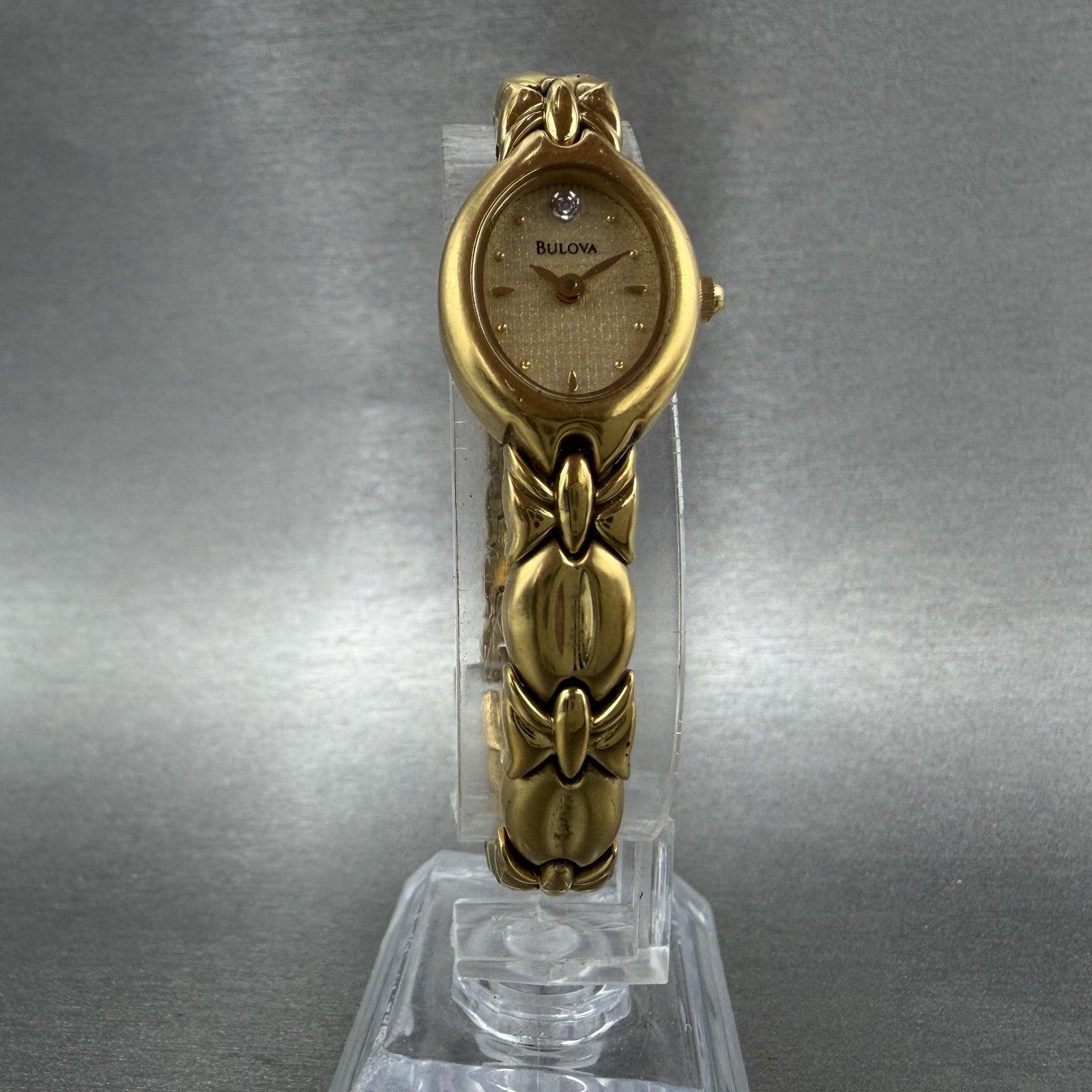 Bulova Watch Women 17mm Gold Dial Gold Tone Oval 97S77 New Battery5