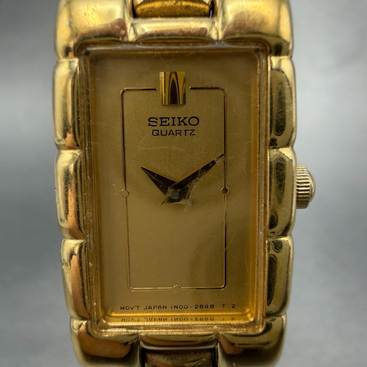 Seiko Tank Watch Women 16mm Champagne Dial Gold Tone 1N00-5G00 New Battery1