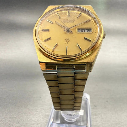 Seiko SQ Watch Men 35mm Gold Dial Gold Tone Daydate Round 7546-8440 New Battery5