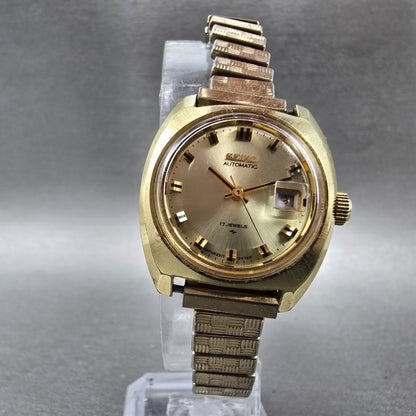 Seiko Automatic Watch Women 25mm Gold Dial Gold Tone Date 2517-0369 Runs5