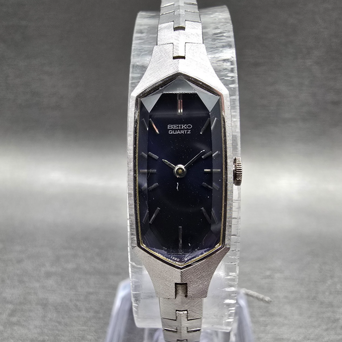 Seiko Watch Women 12mm Blue Dial Silver Tone Rectangle 1320-5339 New Battery JP30