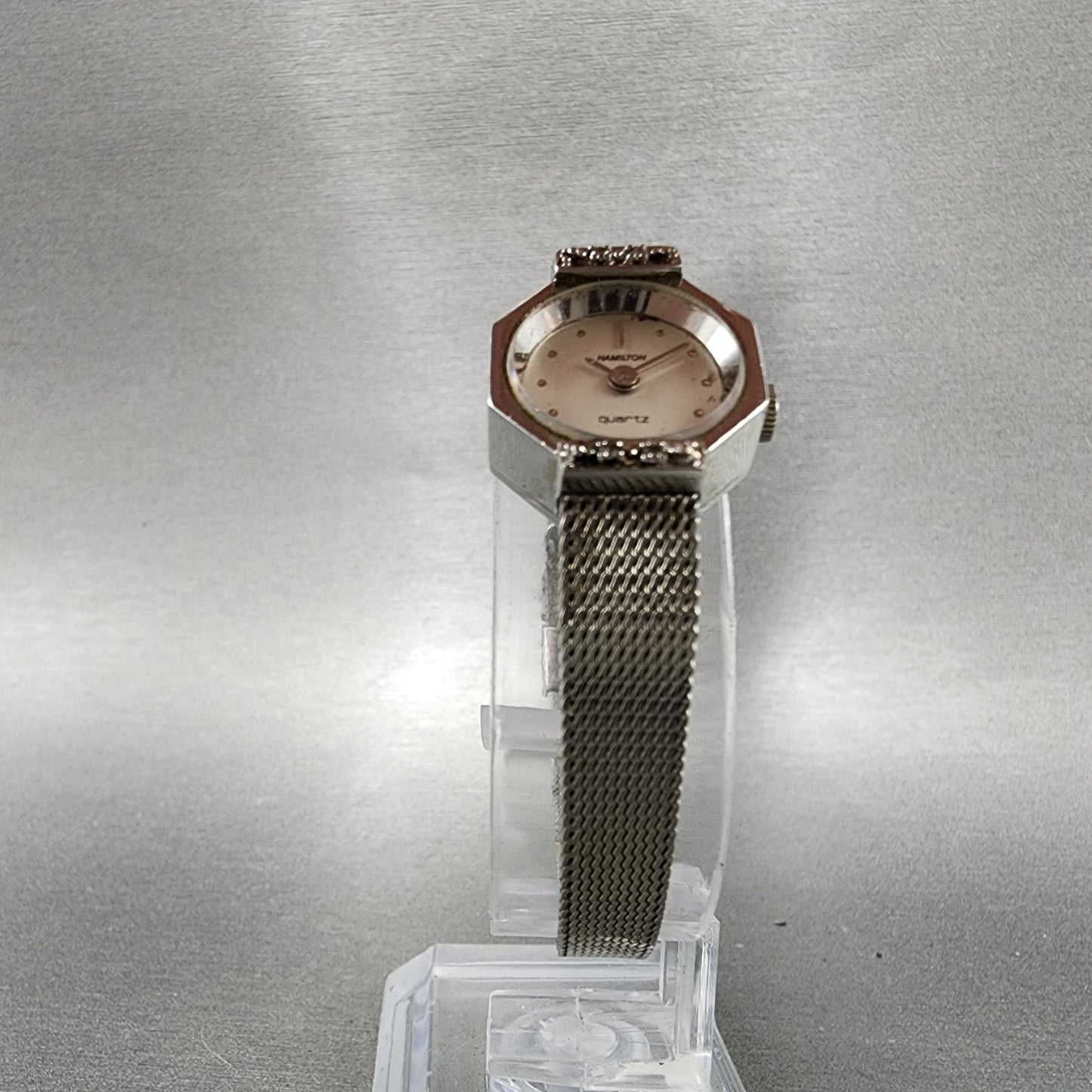Hamilton Watch women 17mm White Dial 10K White Gold Plated Diamonds New Battery5