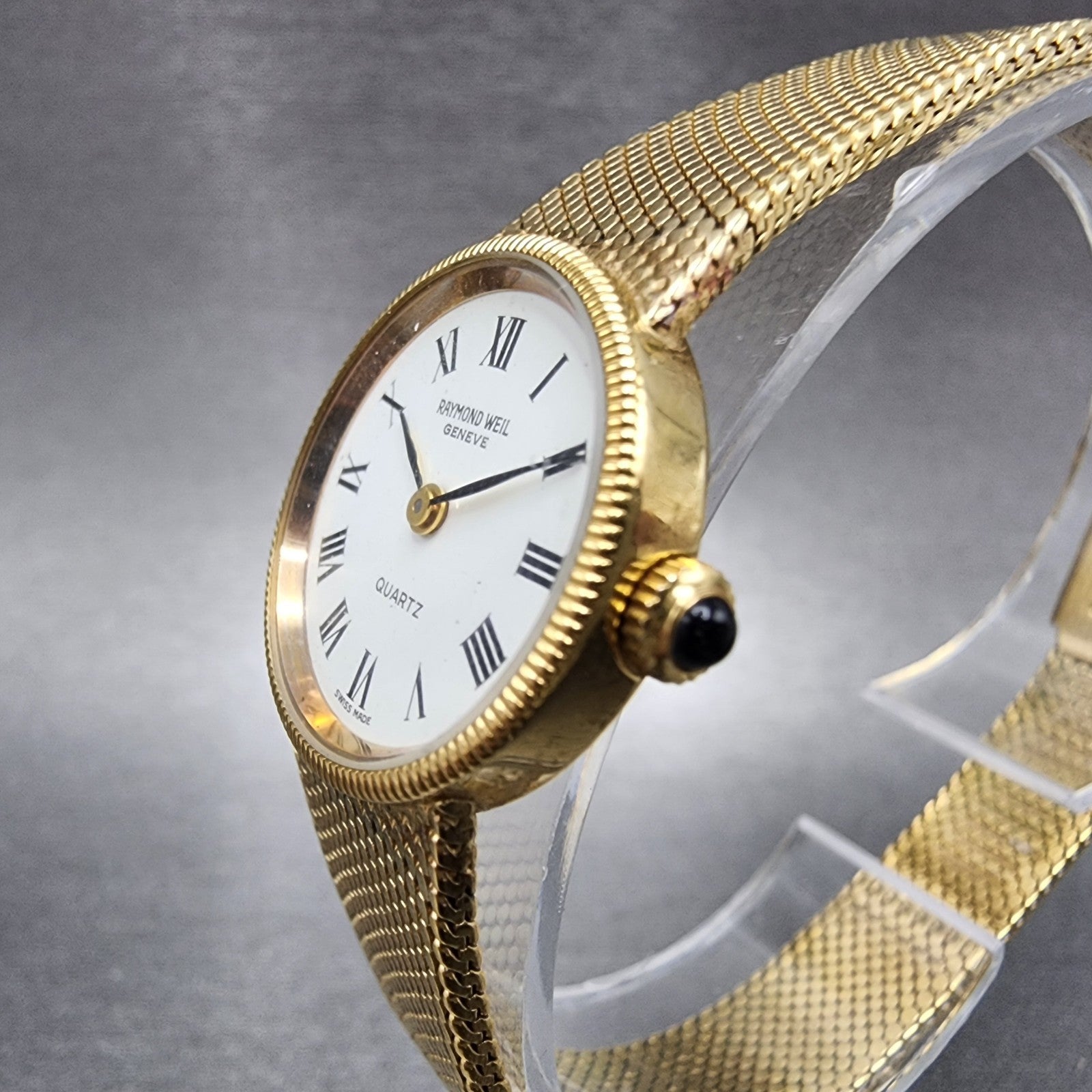 Raymond Weil Watch Women 22mm White Dial Gold Plated Round 9519 New Battery2