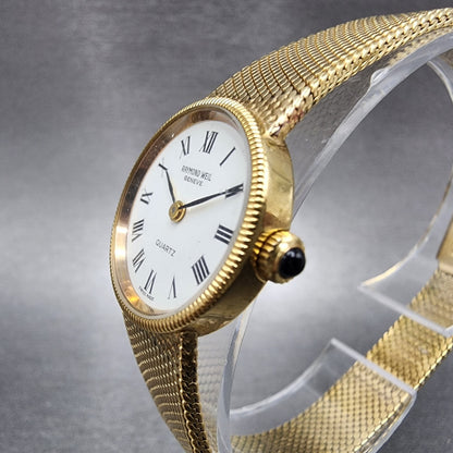 Raymond Weil Watch Women 22mm White Dial Gold Plated Round 9519 New Battery2