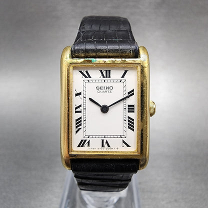 Seiko Tank Watch Women 19mm White Dial Gold Tone Rectangle 47003009 PARTS0