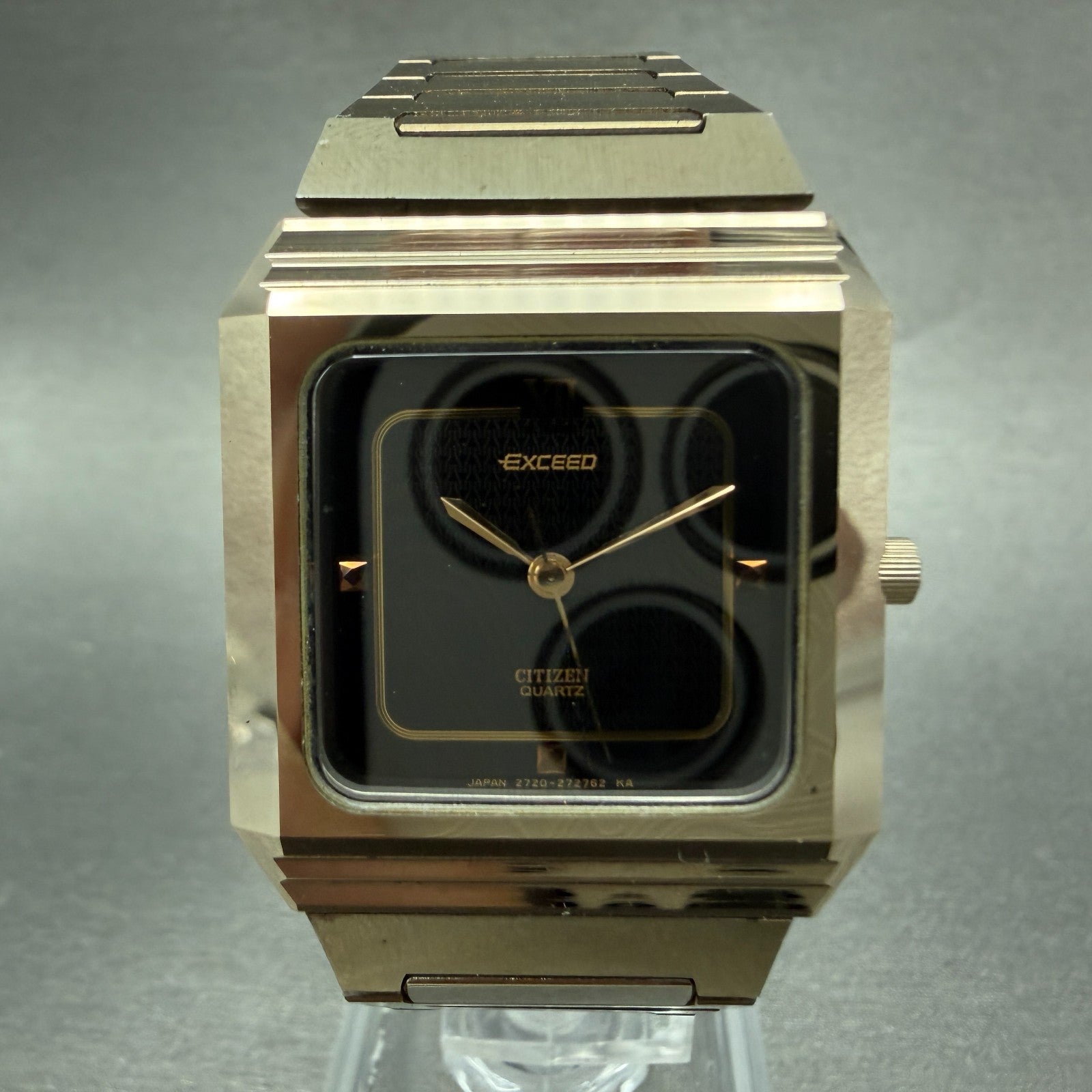 Citizen Exceed Watch Men 27mm Black Dial Gold Tone Rectangle 2730-272170 New Bat0