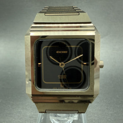 Citizen Exceed Watch Men 27mm Black Dial Gold Tone Rectangle 2730-272170 New Bat0