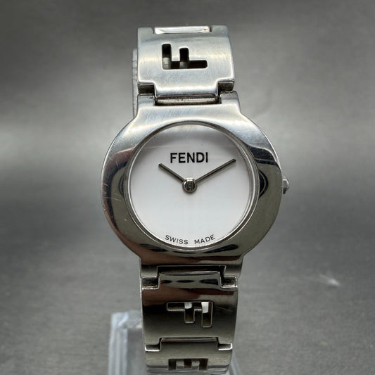 Fendi 3050L Watch Women 24mm White Dial Steel Round Swiss New Battery0