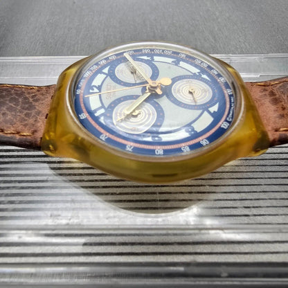 Swatch Chrono Honeytree Watch Men 37mm White Dial Yellow Case SCN107 New Battery5