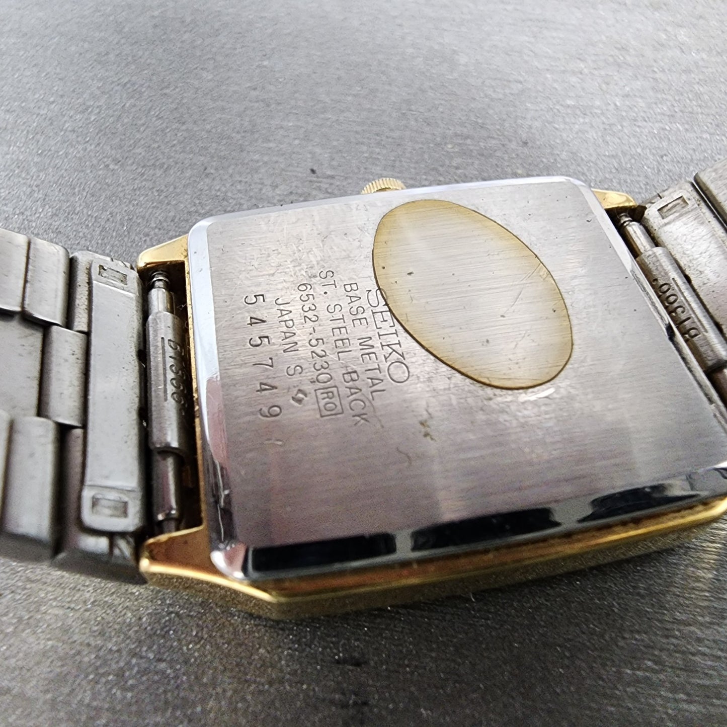 Seiko Tank Watch Men 26mm Champagne Dial Gold Tone Date 6532-5230 New Battery