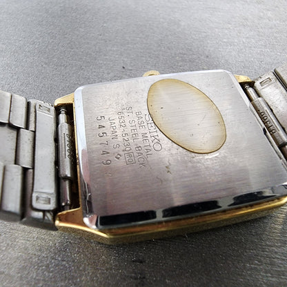 Seiko Tank Watch Men 26mm Champagne Dial Gold Tone Date 6532-5230 New Battery