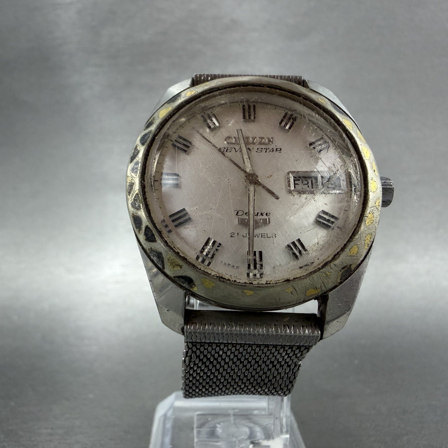Citizen Seven Star Deluxe Watch Men 36mm Silver Dial Silver Tone Daydate Runs5