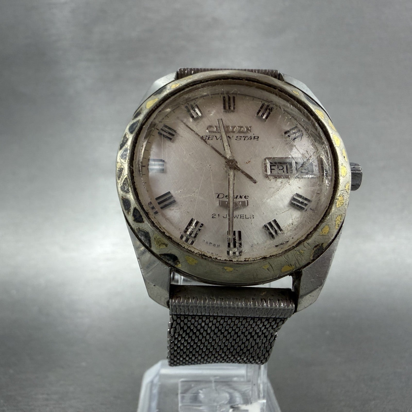 Citizen Seven Star Deluxe Watch Men 36mm Silver Dial Silver Tone Daydate Runs5