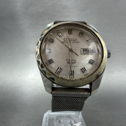 Citizen Seven Star Deluxe Watch Men 36mm Silver Dial Silver Tone Daydate Runs5
