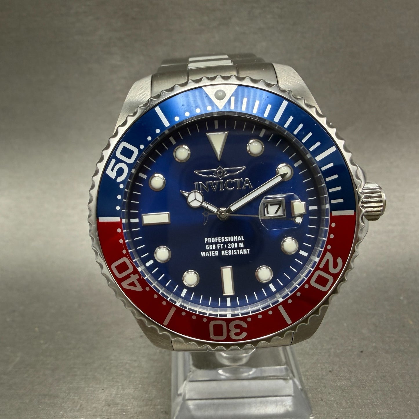 Invicta Pro Diver Watch Men 46mm Blue Dial Steel Date Pepsi 22823 Round New Batt0