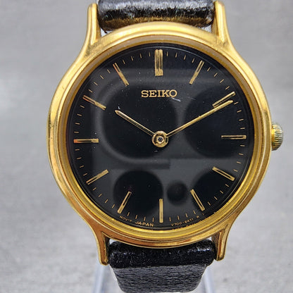 Seiko Watch Women 26mm Black Dial Gold Tone Round V7006091 New Battery B12341