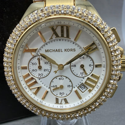 Michael Kors Bradshaw Chronograph Watch Women 42mm White Dial Gold Tone New Batt1
