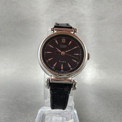 Citizen Riviere Watch Women 24mm Black Dial Silver Tone Round New Battery5