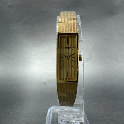 Seiko Tank Watch Women 12mm Champagne Dial Gold Tone Rectangle 1320-5119 New Bat5