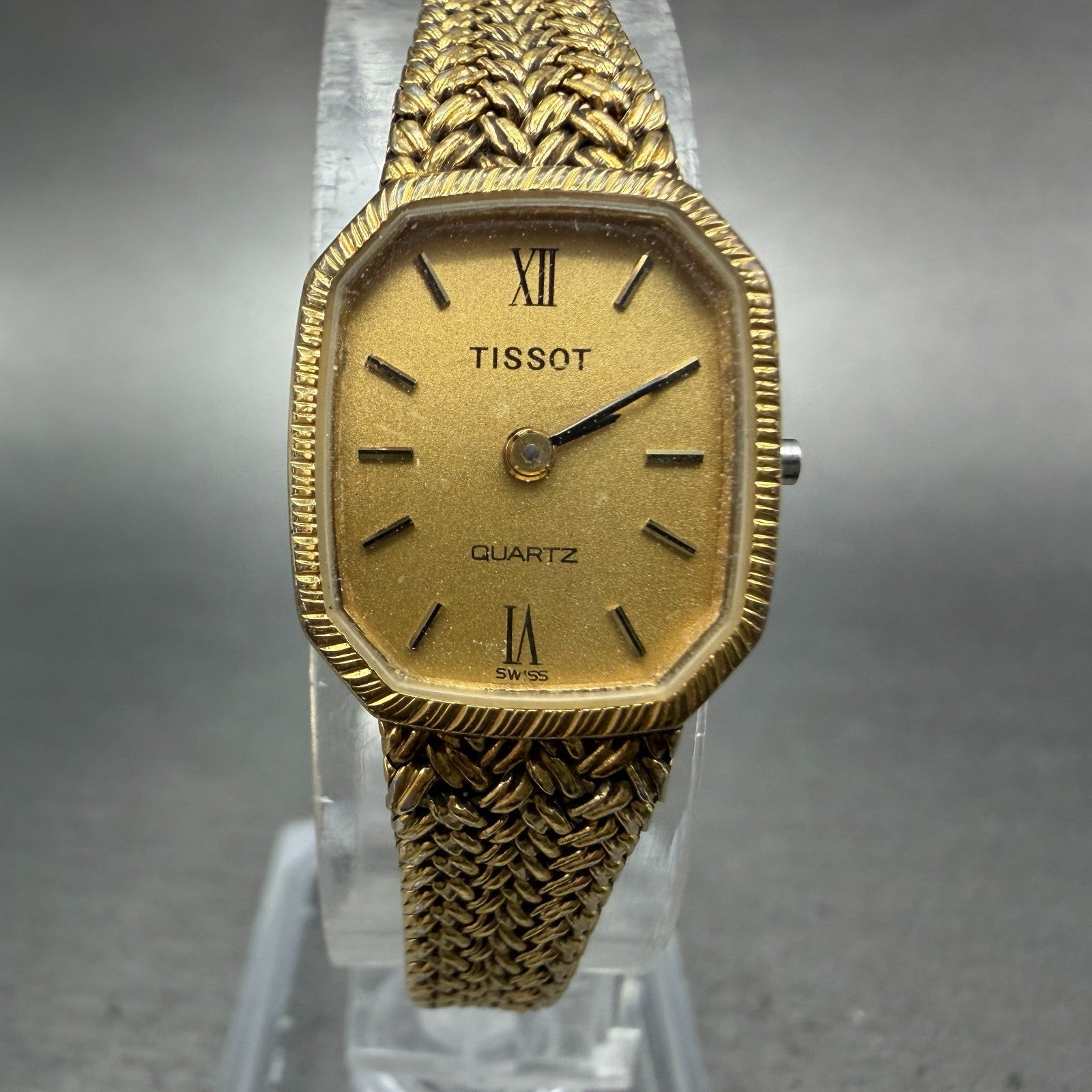 Tissot Watch Women 16mm Gold Dial Gold Plated Octagon mesh Band PARTS0