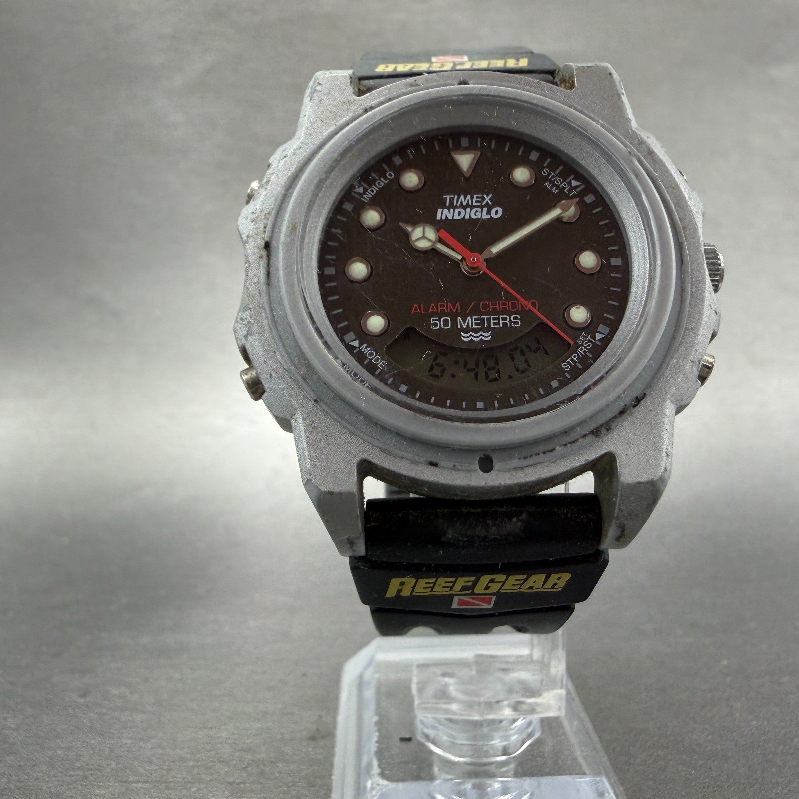 Timex Reef Gear Watch Men 42mm Gray Dial Silver Tone Ana Digi New Battery5