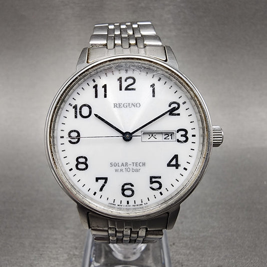 Citizen Reguno Solar Watch Men 38mm White Dial Steel Daydate E101-R005316 Runs