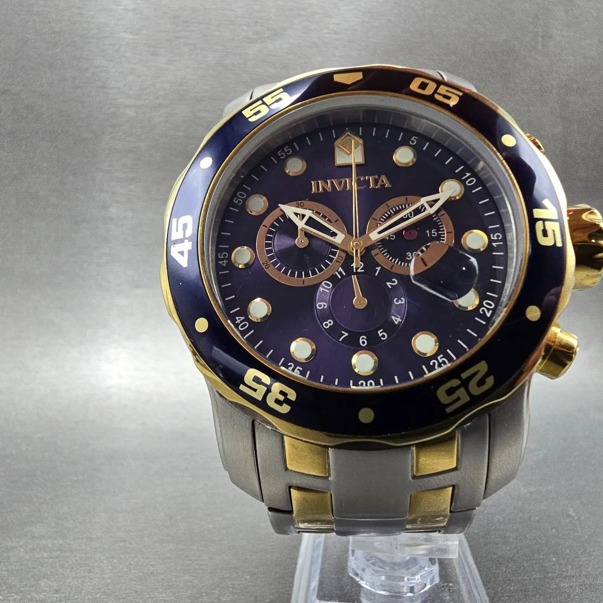 Invicta Pro Diver Chronograph Watch Men 48mm Blue Dial Two Tone 0077 New Battery6