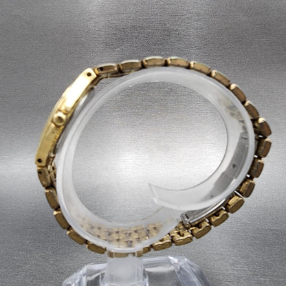 Seiko Watch Women 26mm Gold Dial Gold Tone Date Round 7N390050 New Battery6